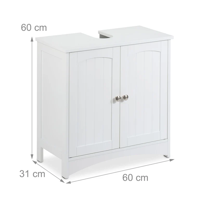 Meuble sous-vasque avec compartiment spacieux 80 x 40 x 60 cm design sobre salle de bain en MDF blanc 13_0015844