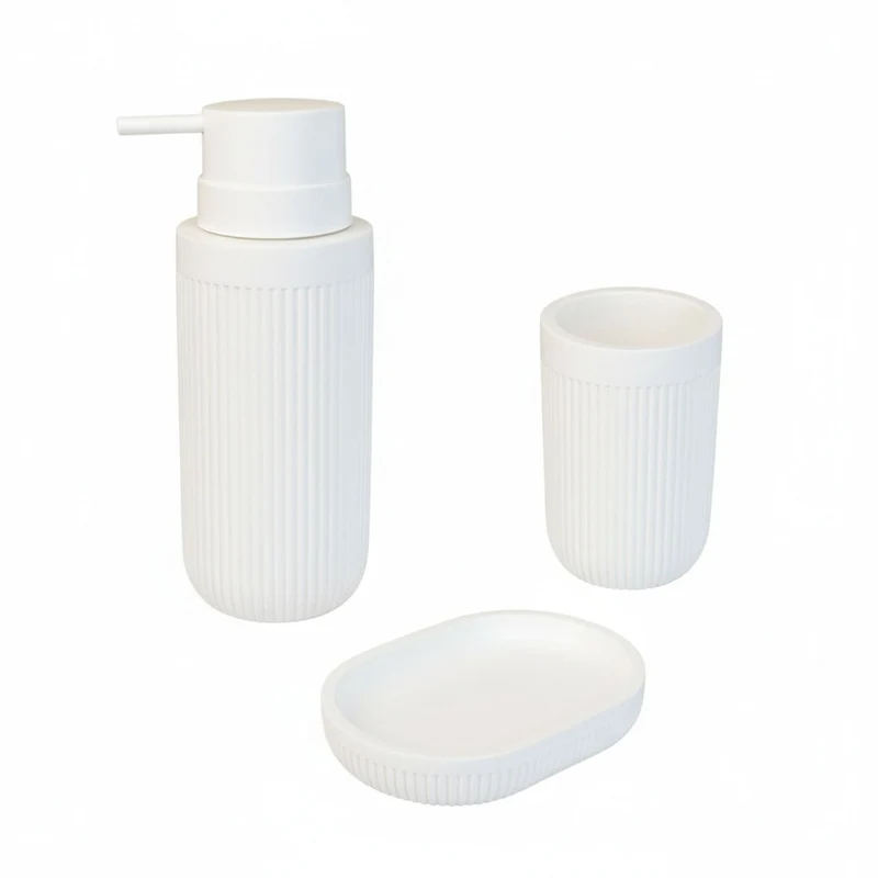 Lot de 3 accessoires de bain design contemporain harmonie salle de bain en polyrésine gris 13_0017905