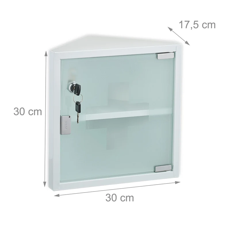 Armoire murale à pharmacie moderne 30 x 30 x 17,5 cm avec 2 compartiments et sécurité en acier blanc 13_0016624