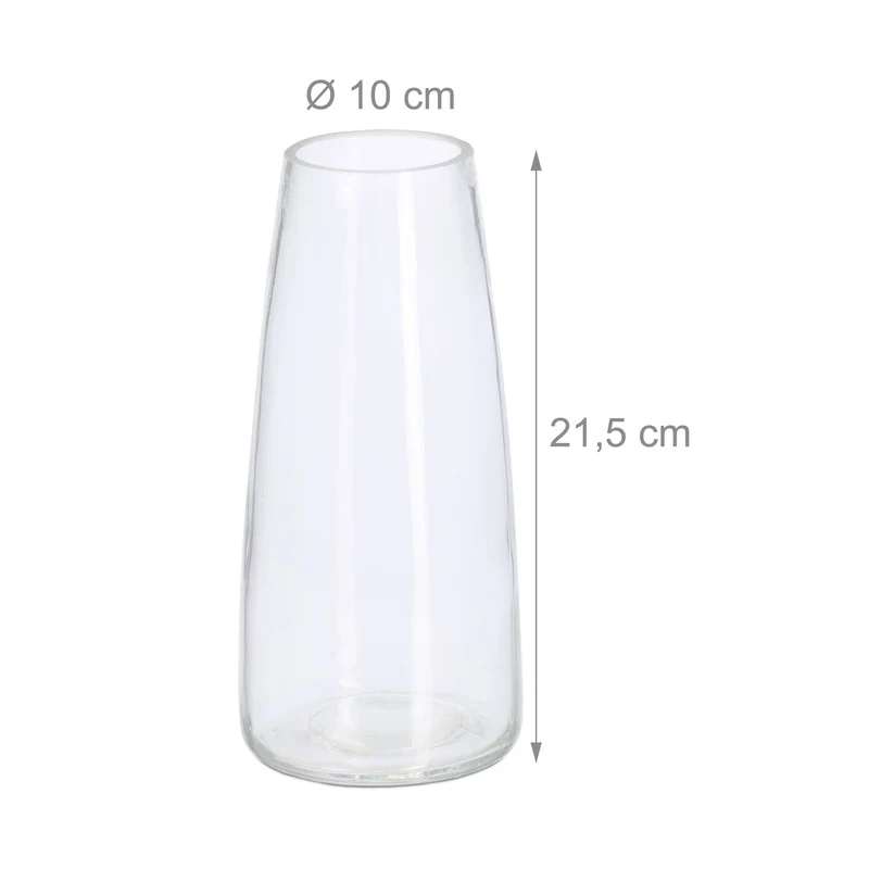 Vase décoratif moderne salon cuisine chambre 21,5 x 10 cm pour bouquets fleurs en verre transparent 13_0016002