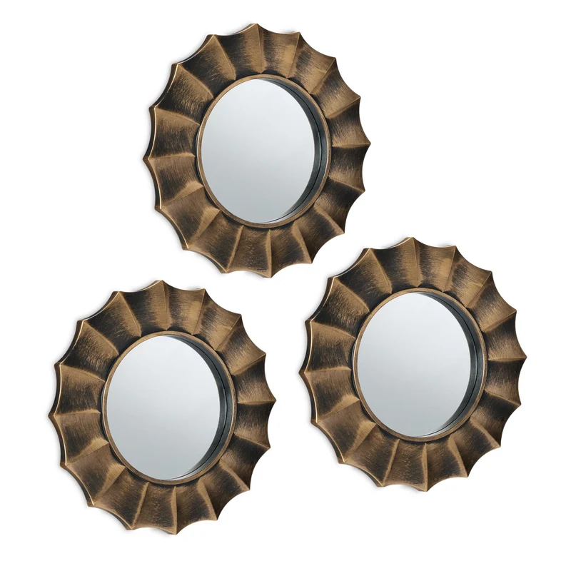 Lot de 3 miroirs décoratifs design original et élégant 30 x 30 x 3 cm pour accessoiriser votre intérieur en métal doré 13_0013230