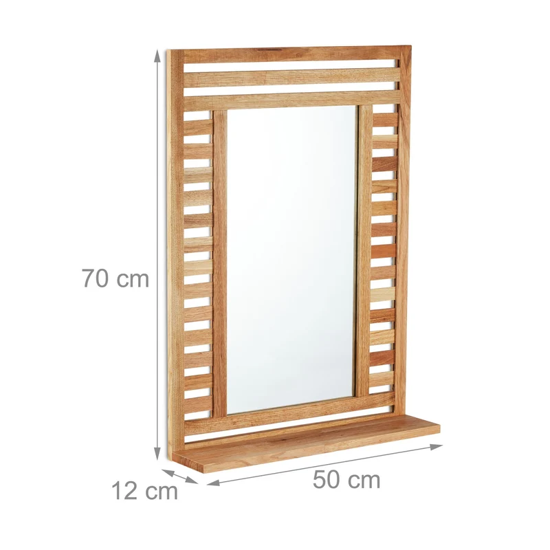Miroir mural rectangulaire pratique avec tablette rangement 100 x 60 cm en bois de noyer 13_0013609