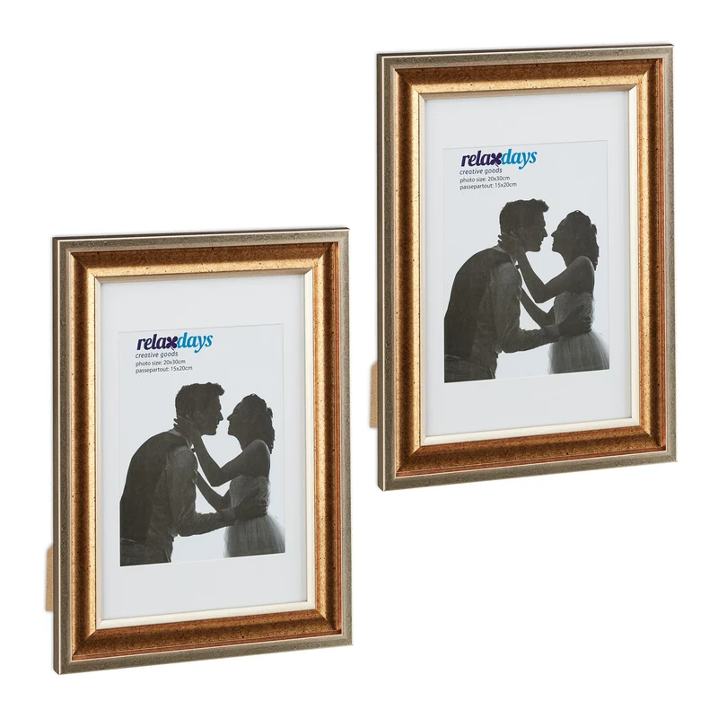 Lot de 2 cadres photos design antique 36,5 x 26,5 x 2 cm à poser ou accrocher décoratif en plastique blanc 13_0013206