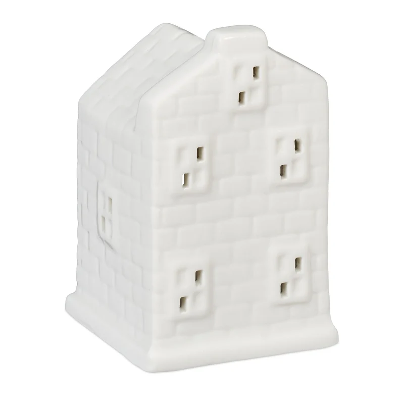 Photophore en forme de maison ambiance cosy déco intérieur 18 x 12 x 12 cm en porcelaine blanche 13_0015176