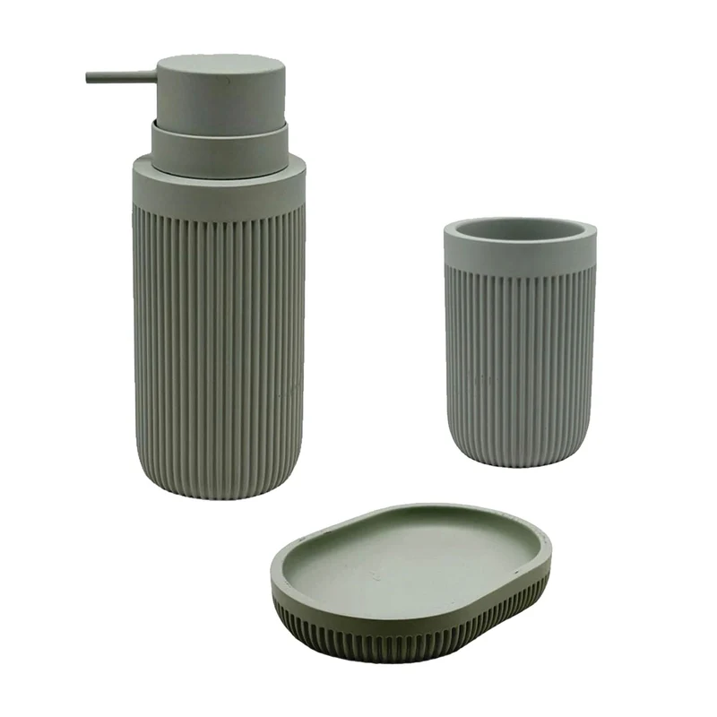 Lot de 3 accessoires de bain design contemporain harmonie salle de bain en polyrésine gris 13_0017907