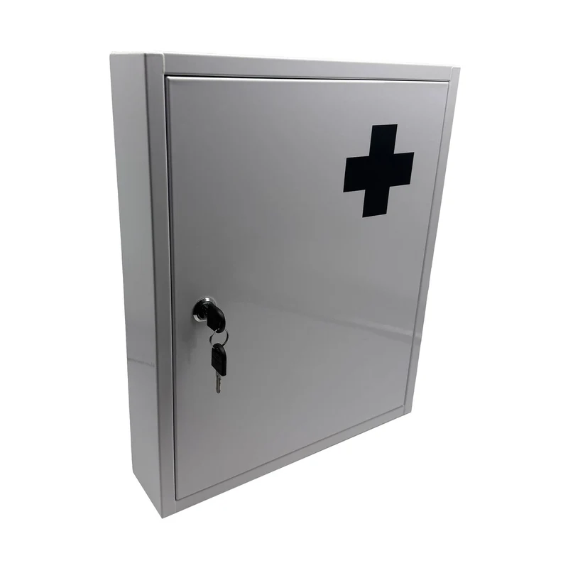 Armoire à pharmacie murale pratique avec 5 compartiments sécurisée 43 x 35,5 x 8 cm en métal blanc 13_0017899