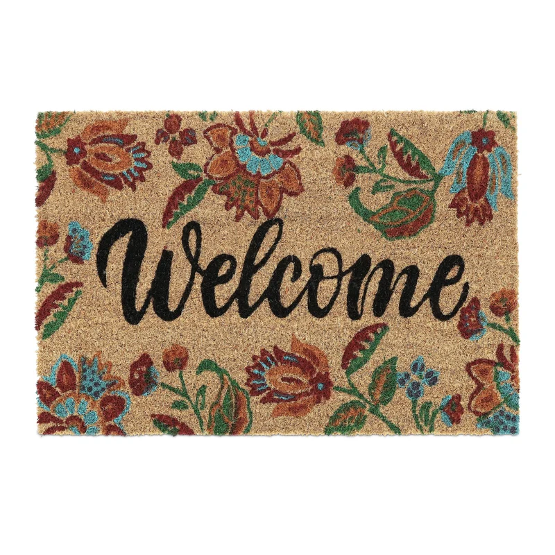 Paillasson floral intérieur extérieur 75 x 45 x 1 cm antidérapant gaieté ambiance accueillante en fibres de coco marron 13_0011923