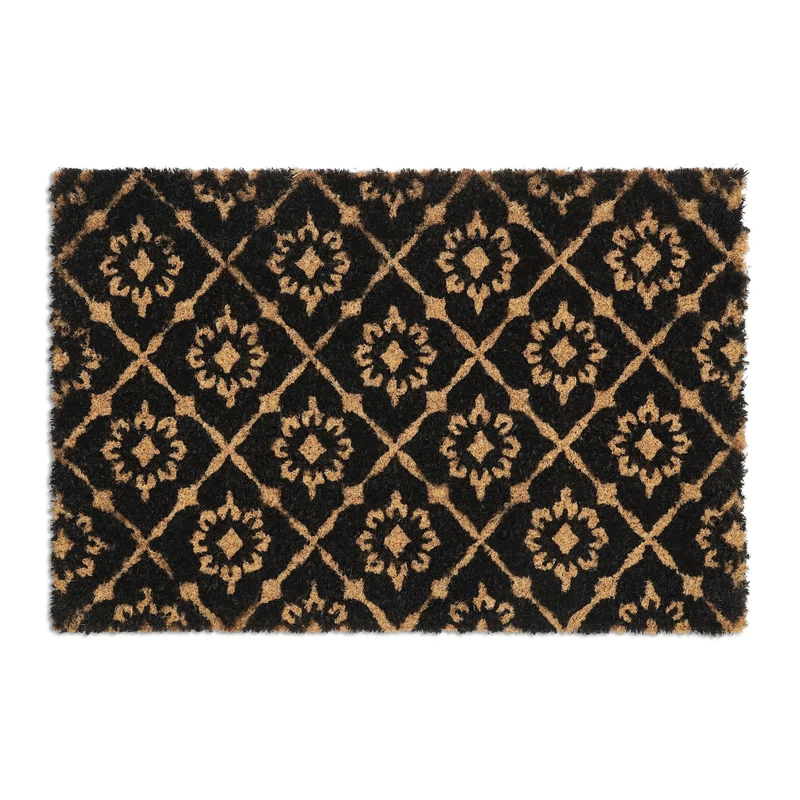 Paillasson décoratif antidérapant géométrique 60 x 40 x 1 cm en coco noir 13_0011390