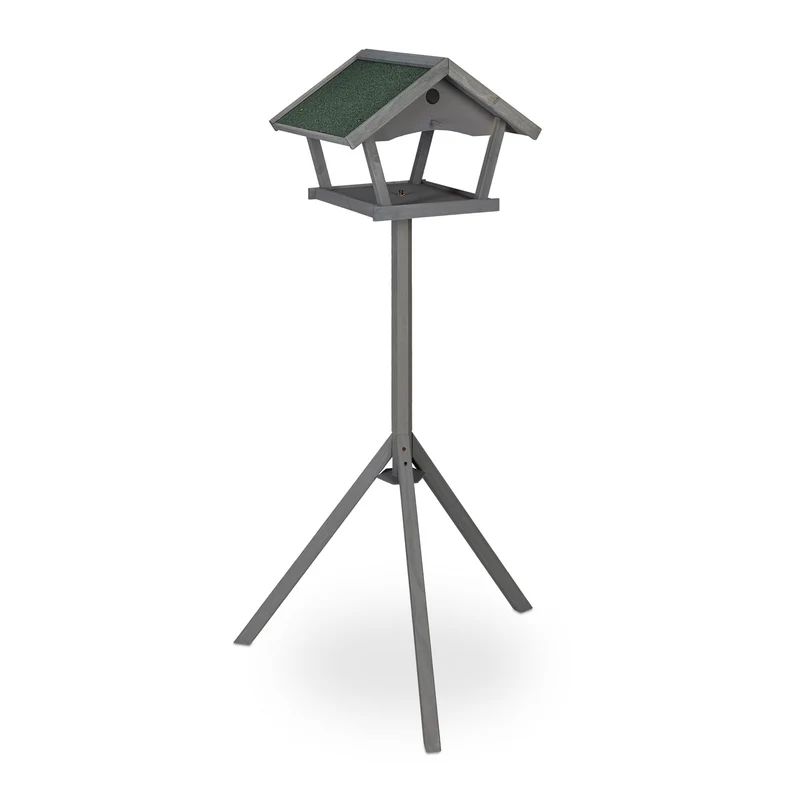 Mangeoire à oiseaux extérieure avec support 30 x 30 x 120 cm idéale pour jardin finition rustique en bois vert 13_0011258