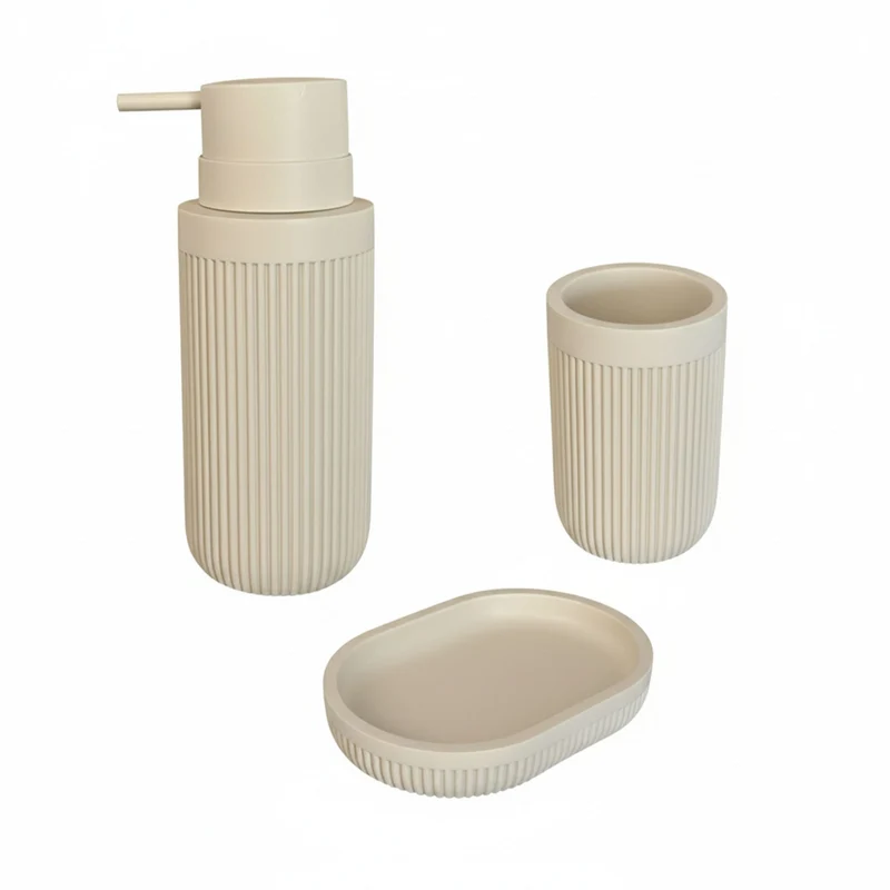 Lot de 3 accessoires de bain design contemporain harmonie salle de bain en polyrésine gris 13_0017906