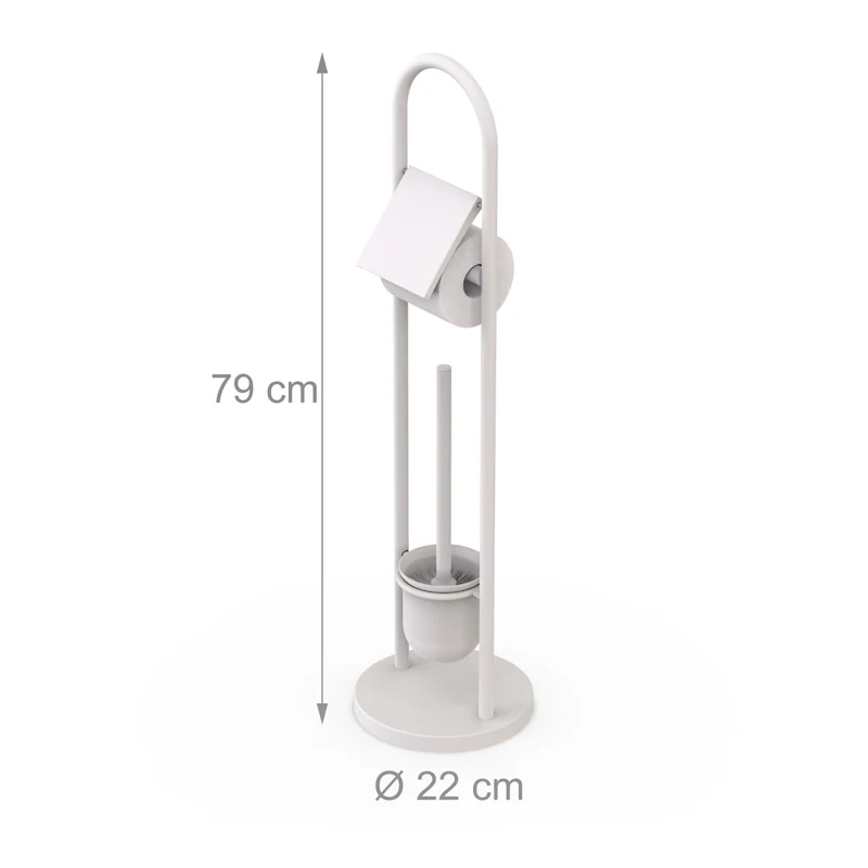 Ensemble porte-rouleau et brosse WC sur pied design moderne 79 x 22 cm pratique en acier inoxydable argenté 13_0017697
