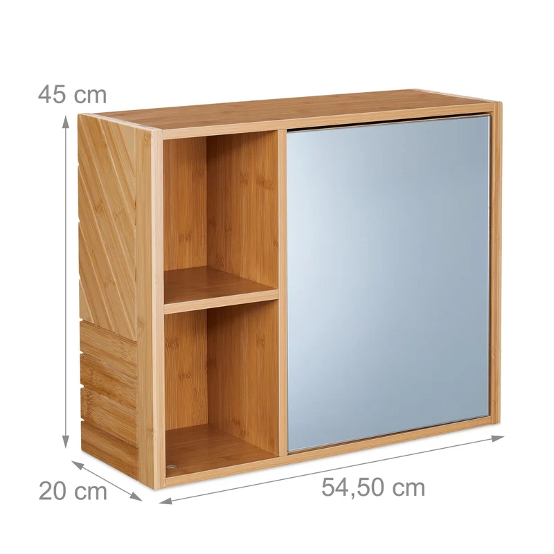 Armoire de salle de bain miroir avec 4 compartiments réglables rangement pratique design épuré 80 x 60 x 15 cm en bambou naturel 13_0013863