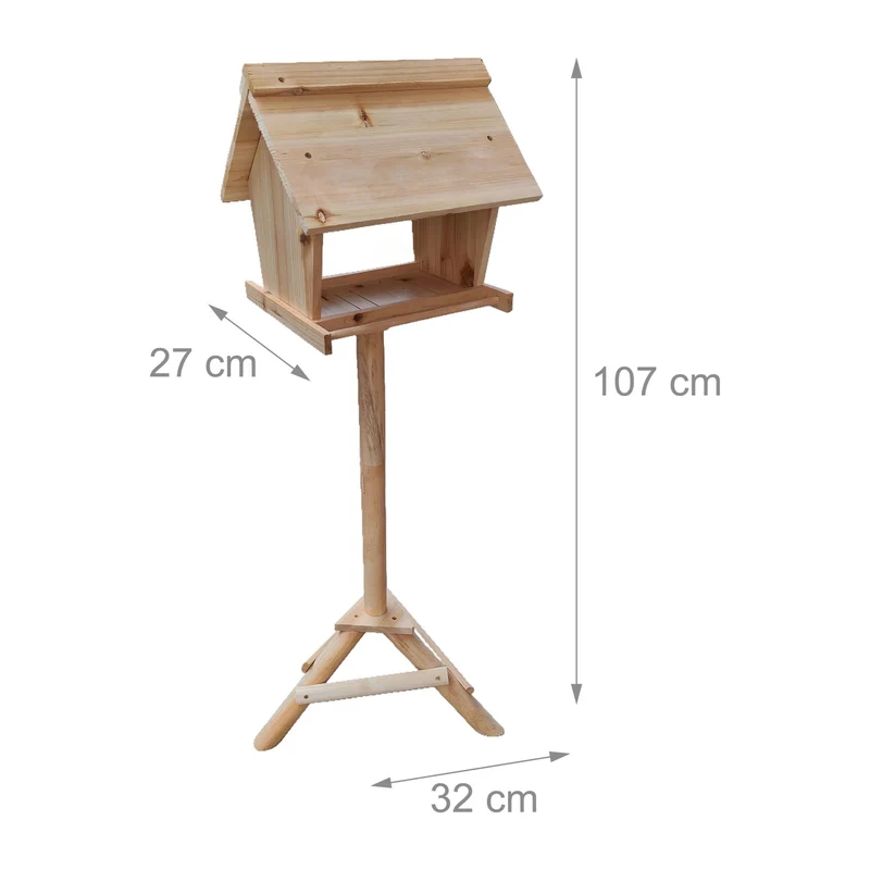 Mangeoire indépendante pour oiseaux sauvages jardin 107 x 32 x 27 cm en bois de sapin naturel 13_0017892