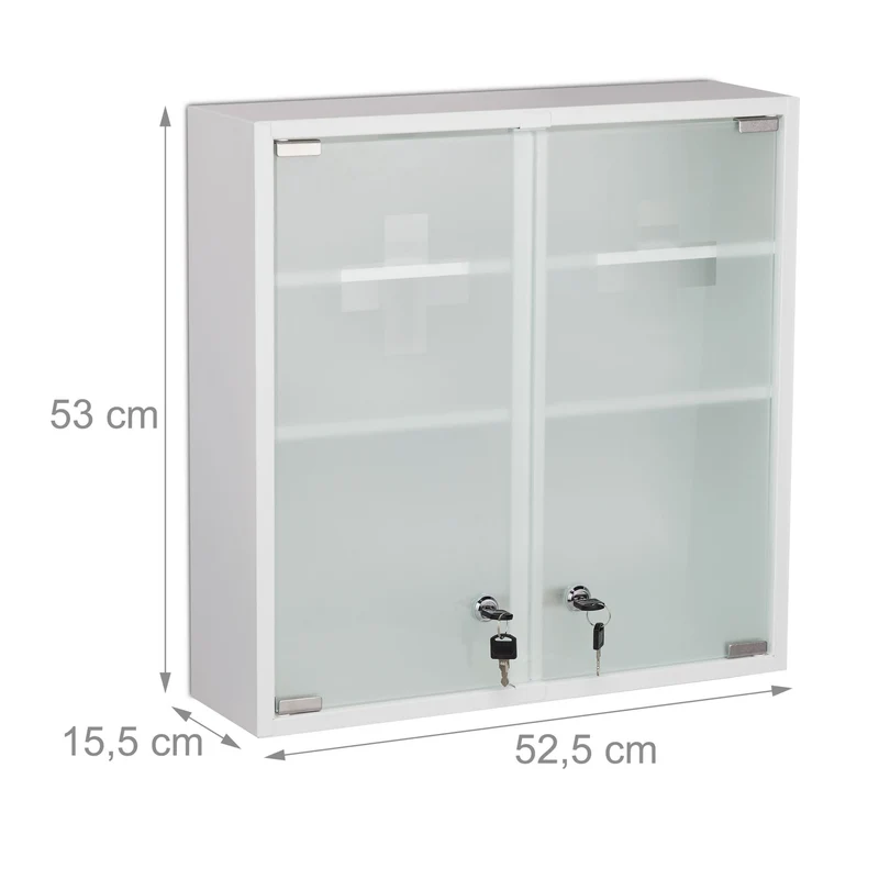 Armoire à pharmacie murale verrouillable 3 compartiments rangement optimal style moderne 80 x 60 x 15 cm en métal blanc 13_0014248