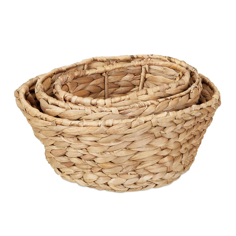 Lot de 3 corbeilles ovales décoratives pratiques rangement salle de bain salon 33 x 25 x 15 cm en jacinthe d'eau beige 13_0014961