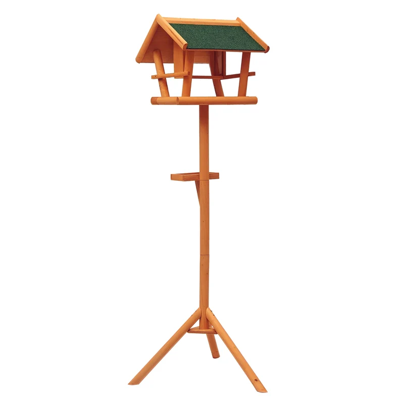 Mangeoire pour oiseaux sur pied abri nichoir plateau jardin 42 x 40,5 x 150 cm plateforme stable rustique en bois marron 21_0007551