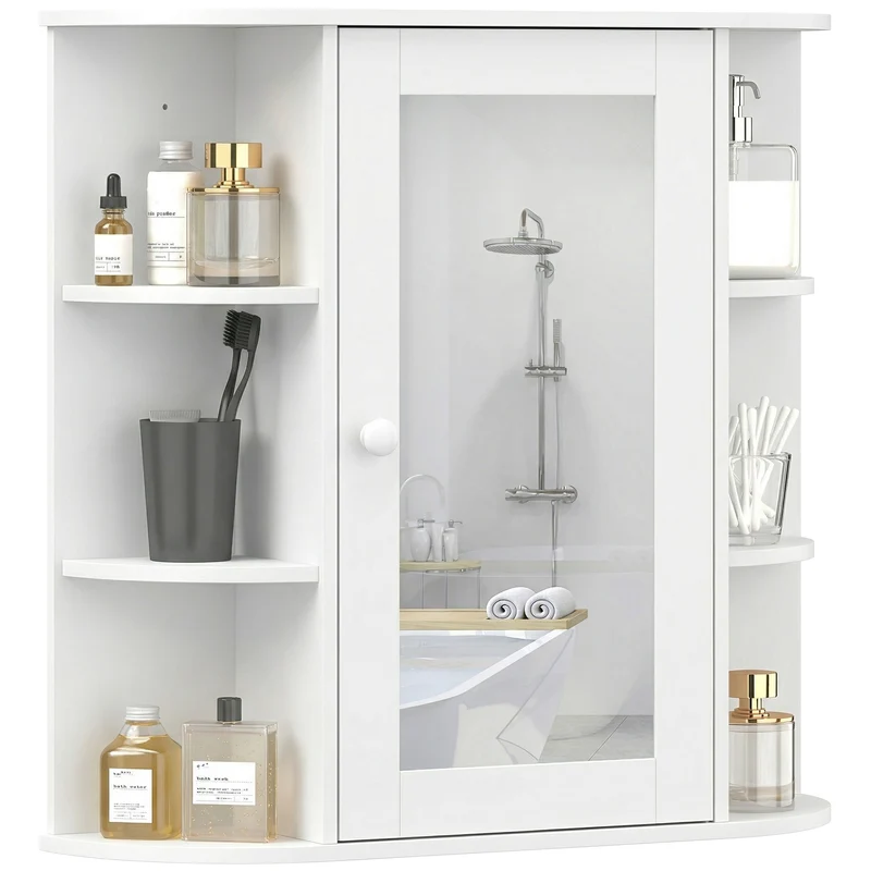 Armoire murale miroir salle de bain 66 x 17 x 63 cm rangement étagères pratique gain de place style épuré en MDF blanc 21_0001856