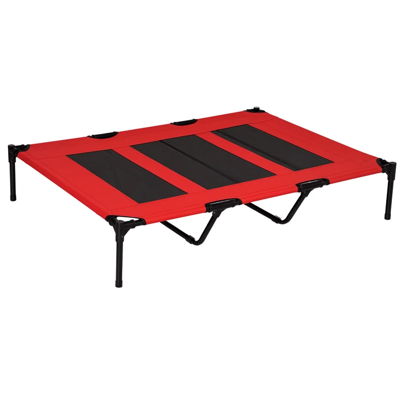 Lit sur pieds pour chien chat xxl 122 x 92 x 23 cm ventilé anti-humidité extérieur intérieur moderne en textilène rouge 21_0007342