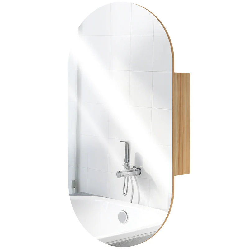 Armoire murale miroir ovale salle de bain 45 x 13,5 x 90 cm étagères gain de place moderne épuré en MDF bois naturel 21_0002073