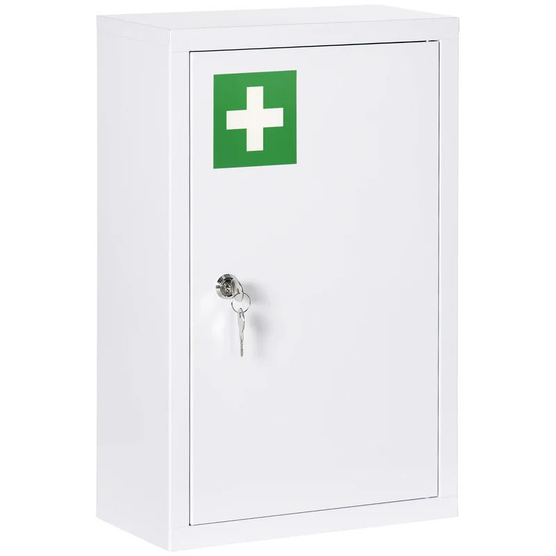 Armoire à pharmacie murale 30 x 14 x 46 cm verrouillable 2 clés à 3 niveaux organisation moderne épuré en acier blanc 21_0001936