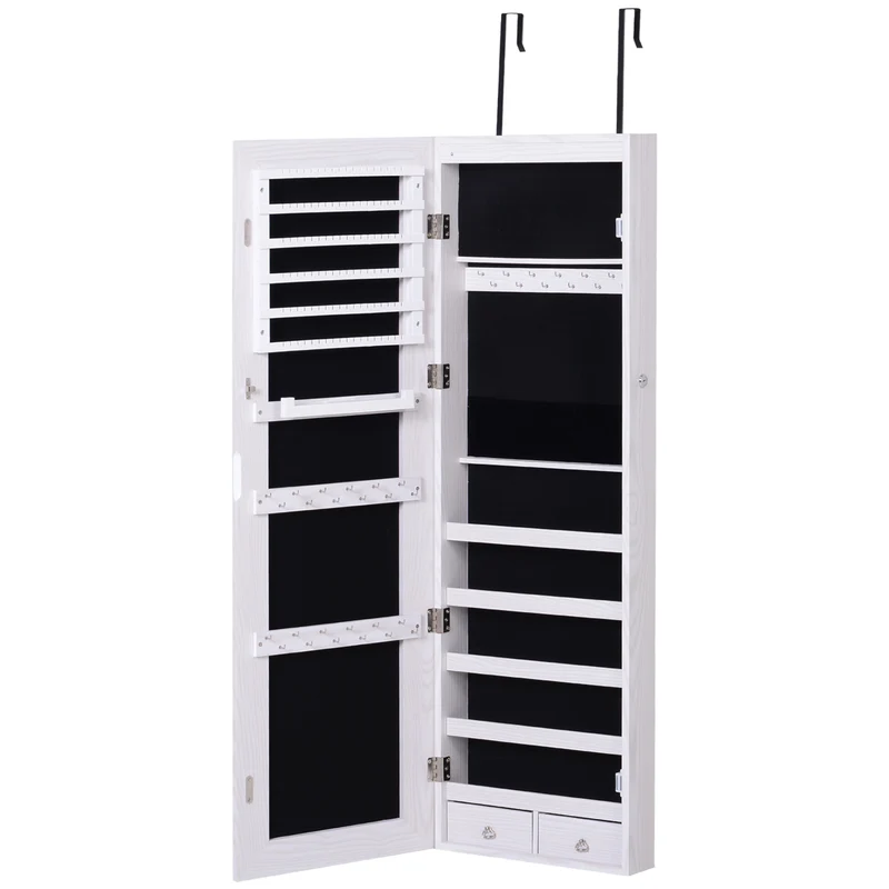 Armoire à bijoux murale 37 x 10 x 120 cm 5 étagères rangement sécurisé suspendue miroir led moderne épuré en MDF gris 21_0001444