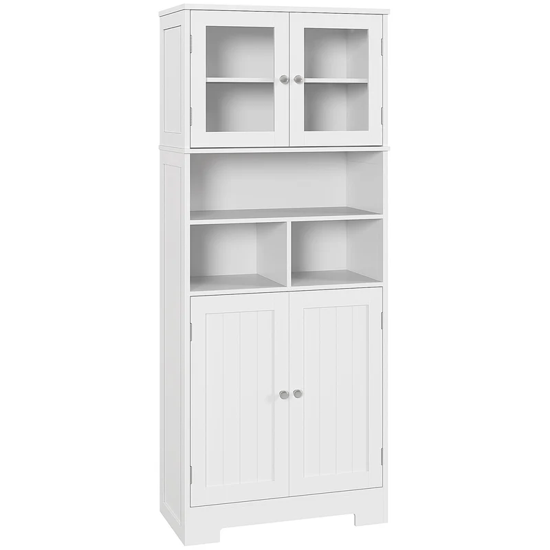 Colonne de cuisine 60 x 30 x 145.5 cm portes vitrées 3 niches ouvertes classique épuré en panneau de particules blanc 21_0003486