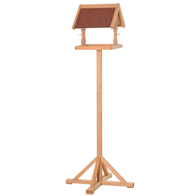 Mangeoire à oiseaux sur pied 55 x 55 x 144 cm toit anti pluie pieds en croix stabilité style rustique en bois naturel 21_0007565