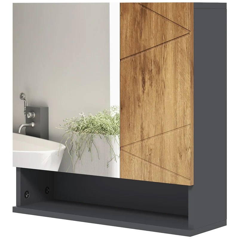 Armoire murale miroir salle de bain 55 x 17 x 55 cm gain de place rangement moderne en panneau de particules gris foncé 21_0001986