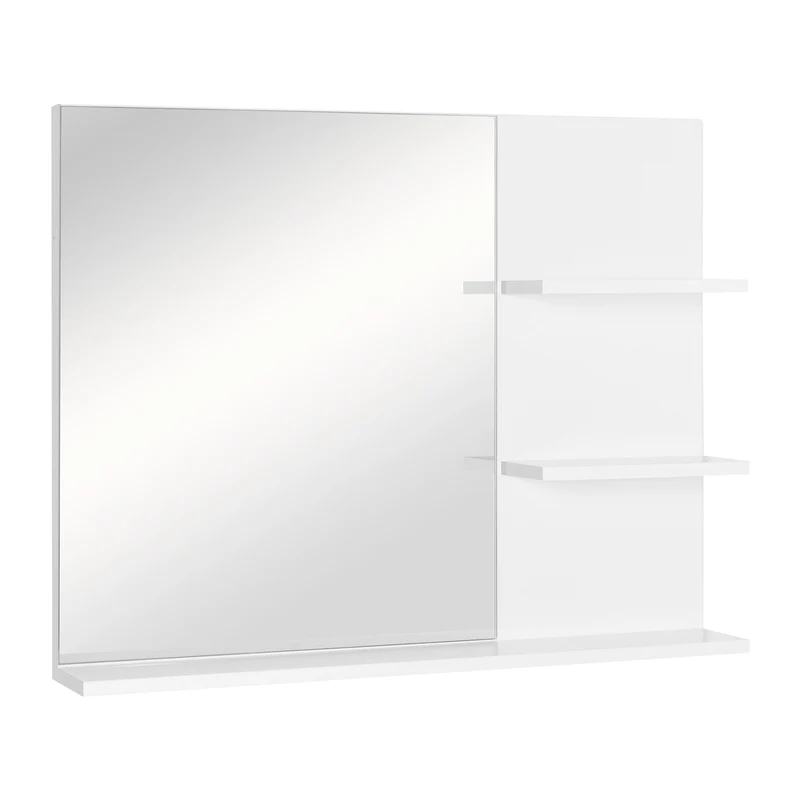 Armoire miroir murale salle de bain 60 x 10 x 48 cm rangement 3 étagères montage facile contemporain épuré en MDF blanc 21_0001857