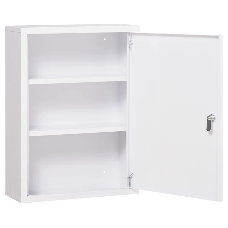 Armoire à pharmacie murale 40 x 15 x 53.5 cm verrouillable 2 clés 3 niveaux pour salle de bain moderne en acier blanc 21_0001948