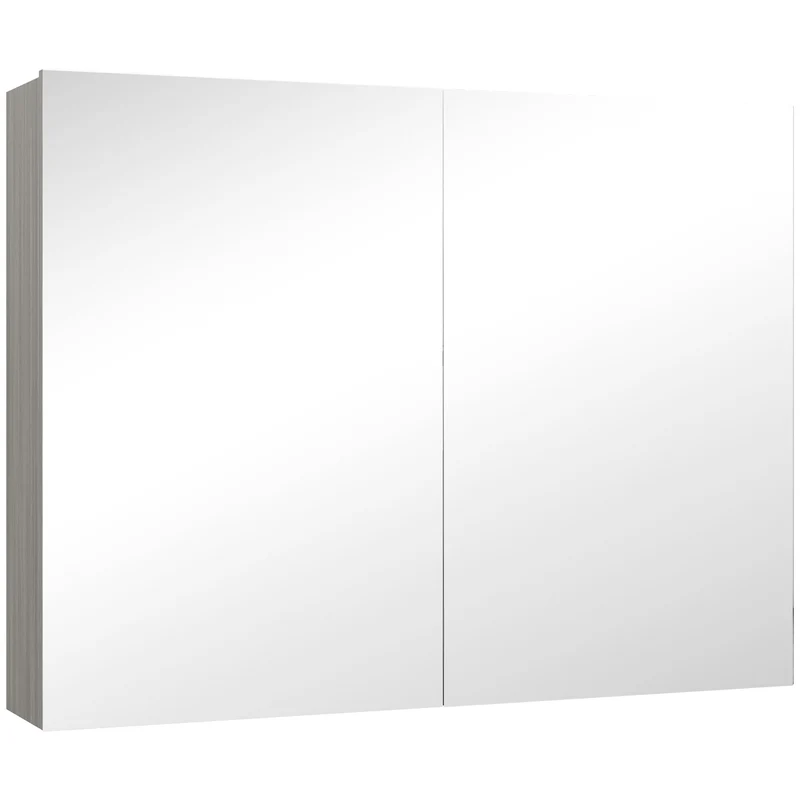 Armoire murale salle de bain avec miroir 80 x 15 x 60 cm gain de place portes amorties contemporain épuré en MDF gris 21_0001840