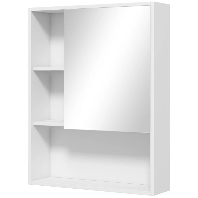 Armoire murale salle de bain 60 x 15 x 76 cm miroir étagère réglable gain de place épuré en panneau de particules blanc 21_0001873