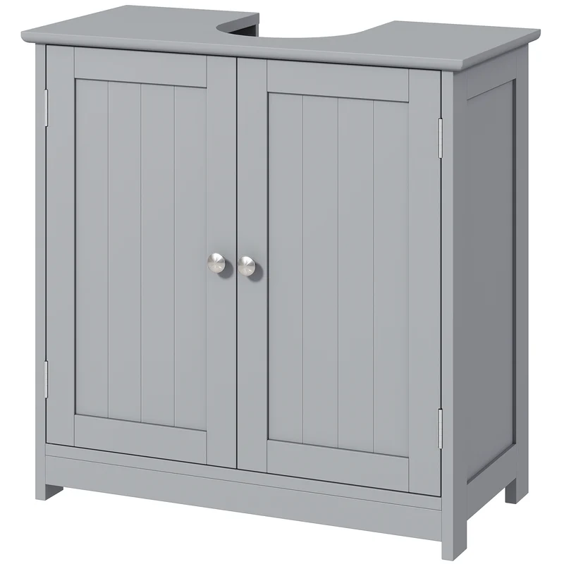 Meuble sous-vasque compact salle de bain 60 x 30 x 60 cm grand rangement étagère pratique contemporain épuré en MDF gris 21_0001879