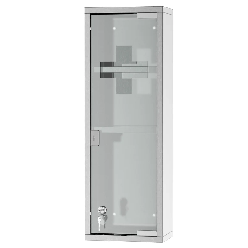 Armoire pharmacie murale 20 x 12 x 58 cm 3 niveaux rangement serrure 2 clés design contemporain en acier inoxydable gris 21_0001885