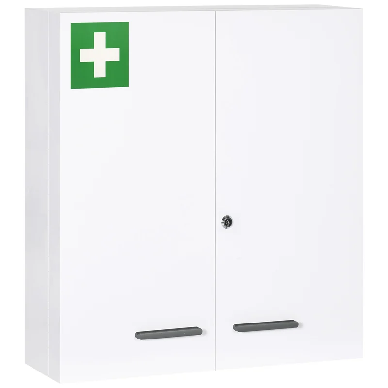 Armoire à pharmacie murale 55 x 18 x 60 cm verrouillage sécurisé 2 clés gain de place épuré contemporain en acier blanc 21_0001934