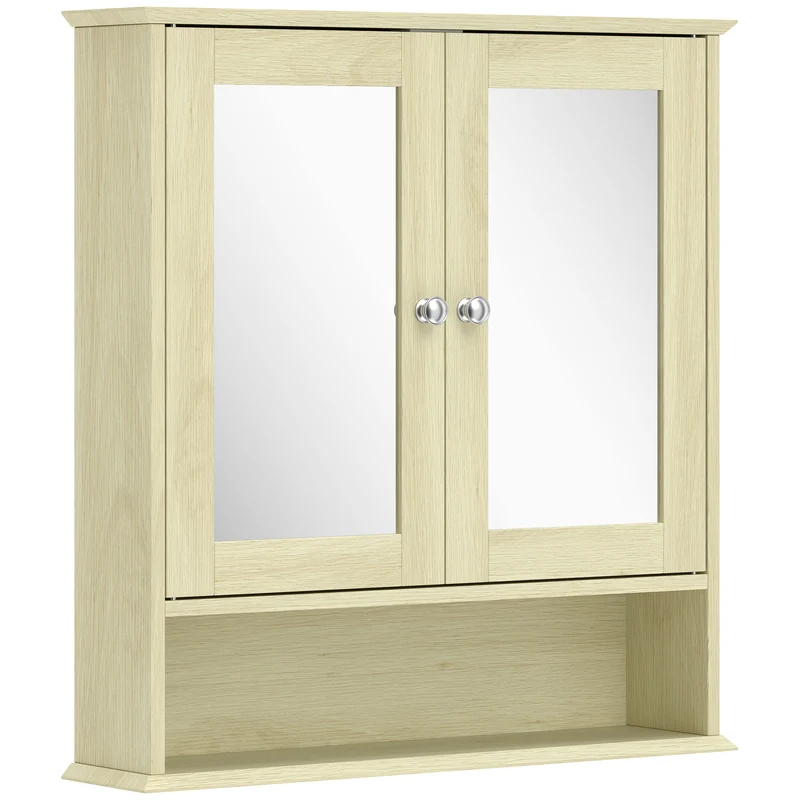 Armoire murale miroir salle de bain 56 x 13 x 58 cm étagère réglable gain de place design scandinave en MDF bois naturel 21_0001855