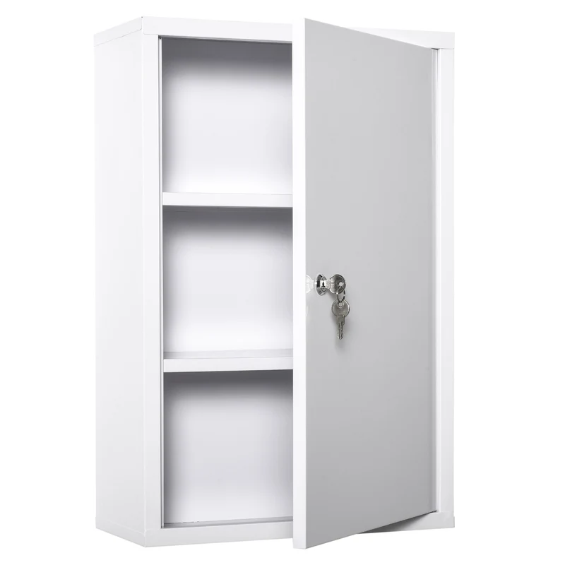 Armoire à pharmacie murale 40 x 18 x 60 cm capacité généreuse verrouillable 2 clés contemporain moderne en métal blanc 21_0001884