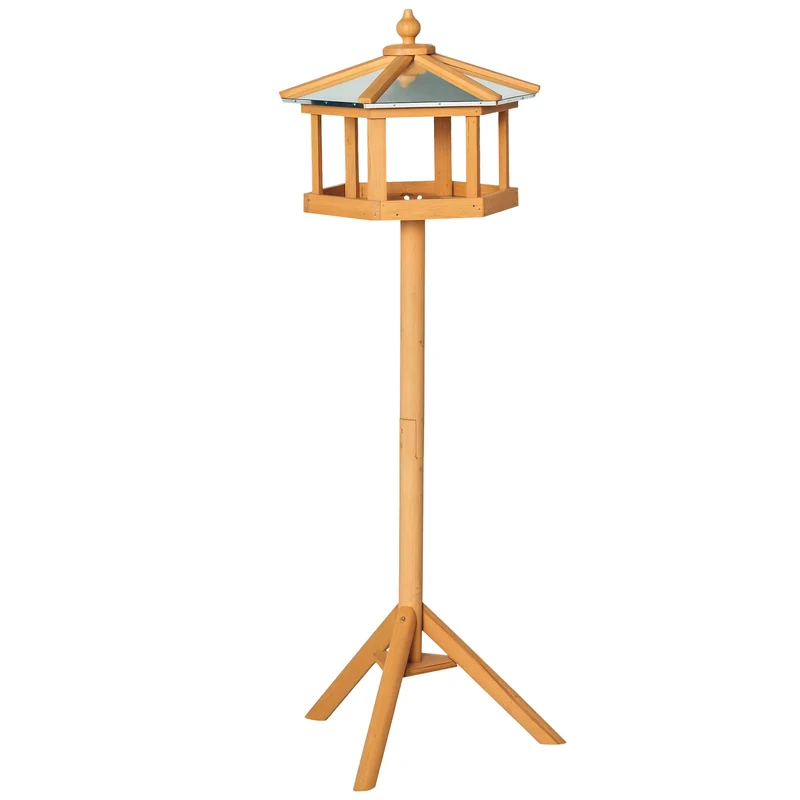 Mangeoire pour oiseaux sur pied plateau nourrissage 40 x 40 x 113 cm plateforme toit amovible rustique en bois marron 21_0007607