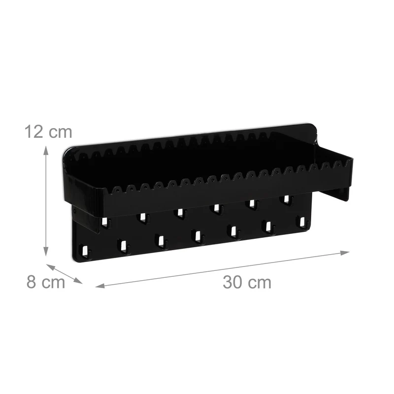 Porte-bijoux mural noir 13 crochets 18 trous pratique et élégant en métal noir 13_0014548