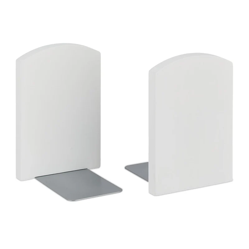 Lot de 2 serre-livres modernes design épuré bureau 20 x 10 x 18 cm en bambou blanc 13_0014442