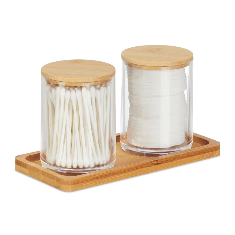 Lot de 2 pots de rangement pour salle de bain organisateurs 15 x 15 x 15 cm en bambou naturel 13_0014518