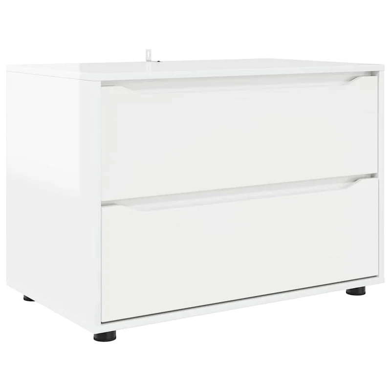 Armoire de rangement minimaliste pratique 80 x 48 x 57 cm avec tiroirs en bois d'ingénierie blanc brillant 02_0054595
