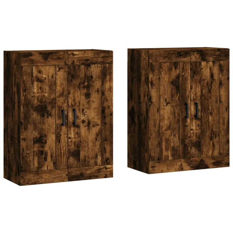 Lot de 2 armoires murales bois d'ingénierie avec grand rangement pratique 69,5 x 34 x 90 cm en bois chêne fumé 02_0055478