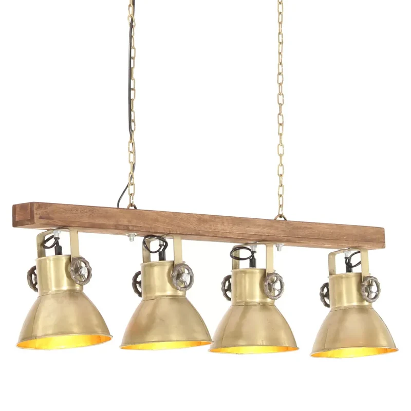 Plafonnier industriel avec 4 abat-jour ambiance cosy 90 x 17 x 25 cm en fer laiton 02_0046658