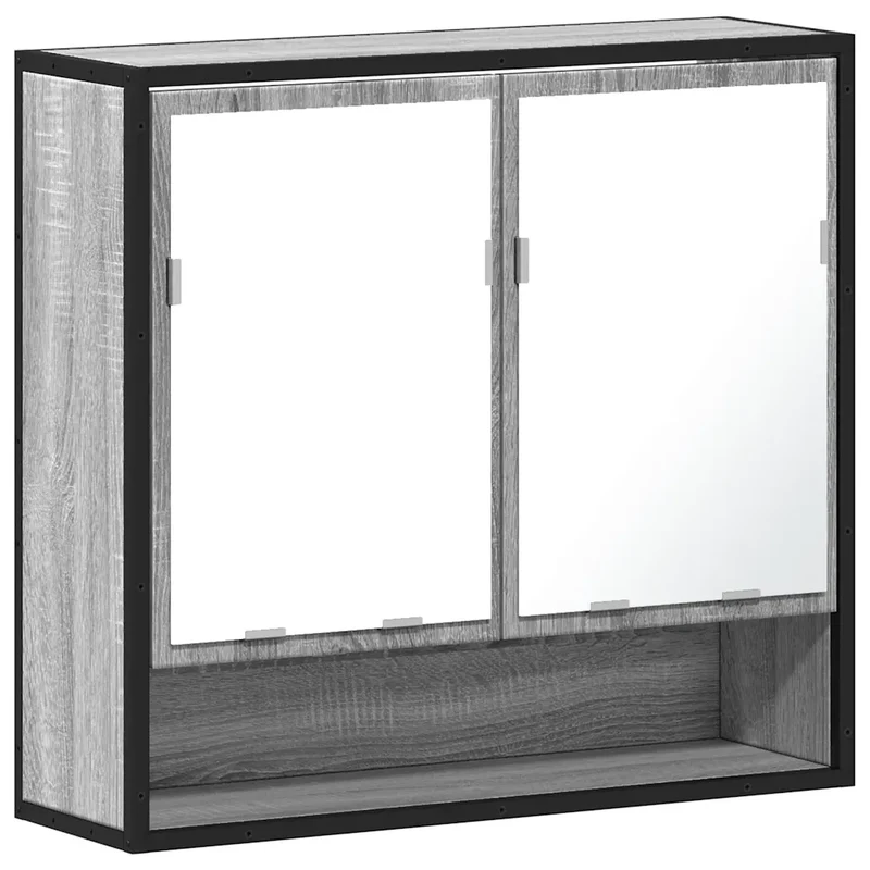 Armoire à miroir murale 65 x 20 x 60 cm design épuré moderne rangement salle de bain en bois gris 02_0049654