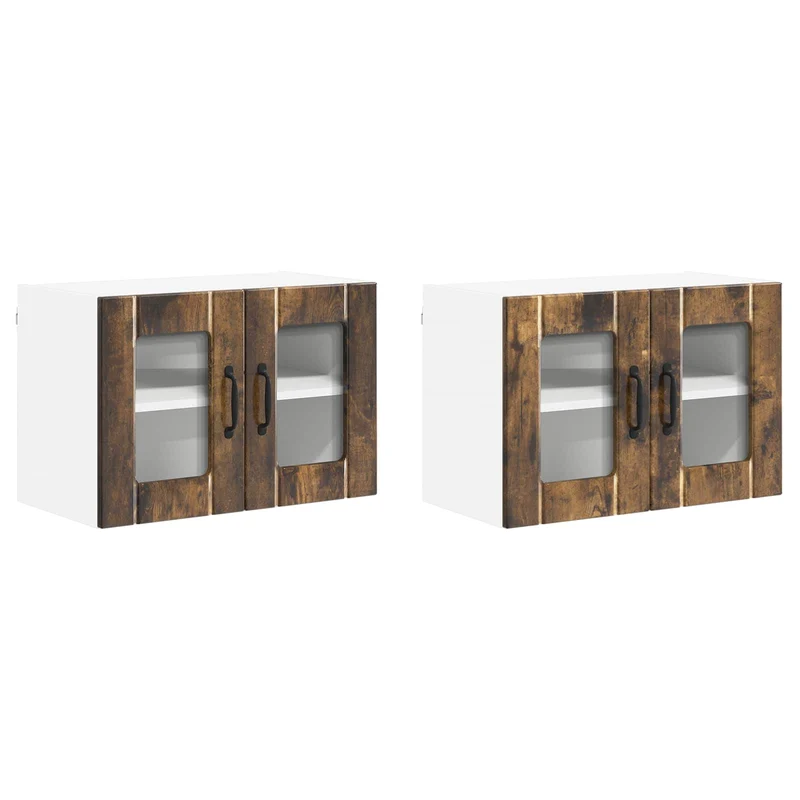 Lot de 2 armoires murales cuisine moderne minimaliste 60 x 31 x 40 cm en bois d'ingénierie chêne fumé 02_0053995