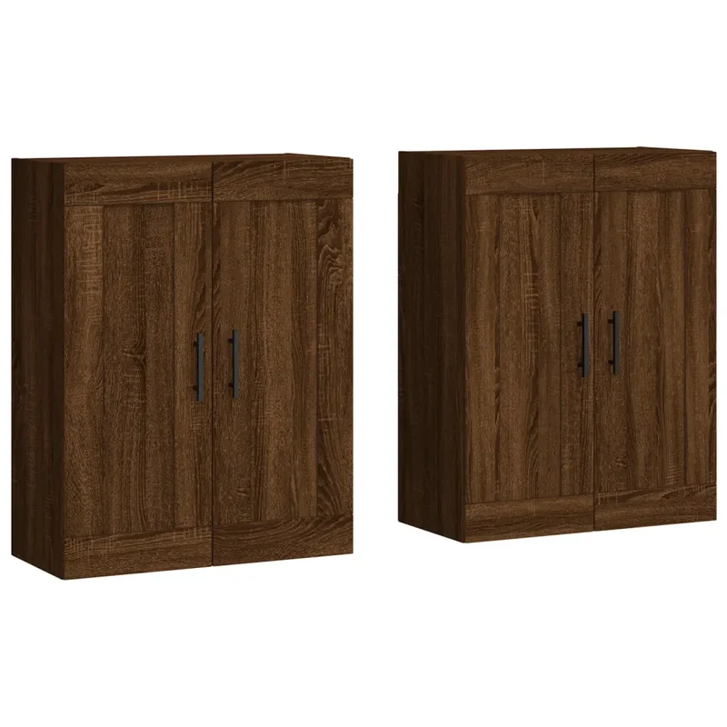 Lot de 2 armoires murales modernes 69,5 x 34 x 90 cm espace de rangement élégant en bois d'ingénierie chêne marron 02_0055496