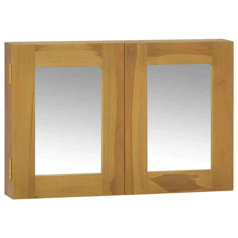 Armoire à miroir murale bois de teck massif 60 x 10 x 40 cm avec 2 miroirs espace de rangement design naturel 02_0046964