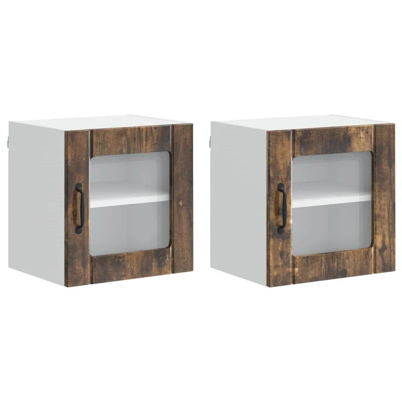 Lot de 2 armoires murales de cuisine moderne épuré 40 x 31 x 40 cm en bois d'ingénierie chêne fumé 02_0053874