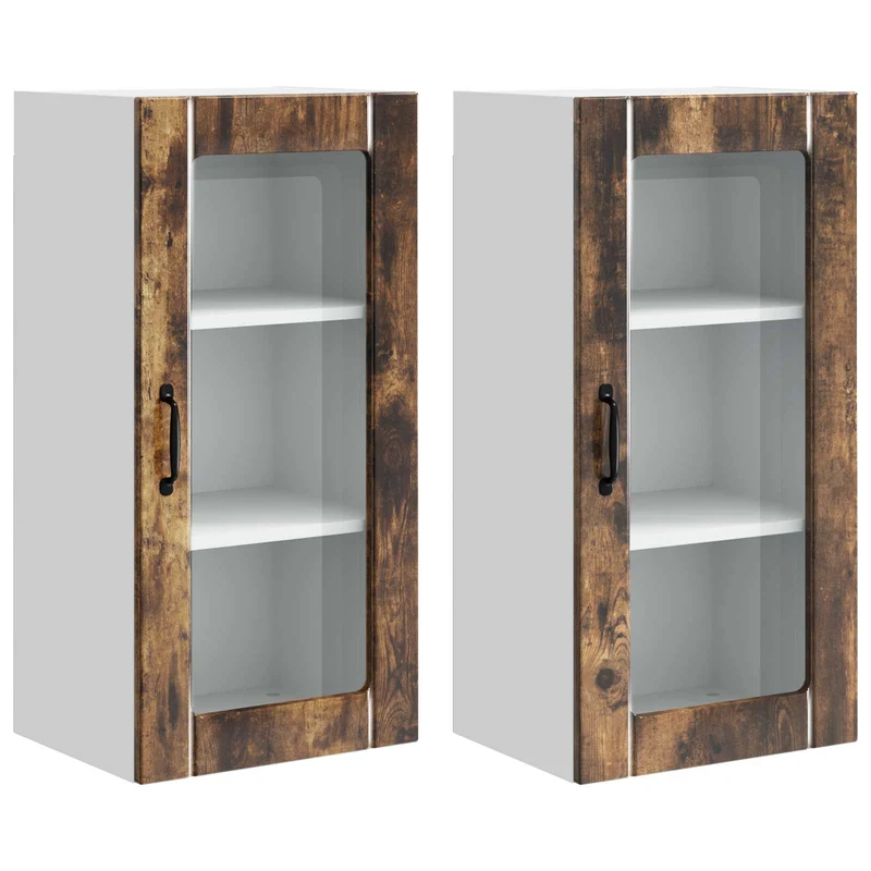 Lot de 2 armoires de cuisine murales modernes avec étagères 40 x 31 x 80 cm en bois d'ingénierie chêne fumé 02_0054340